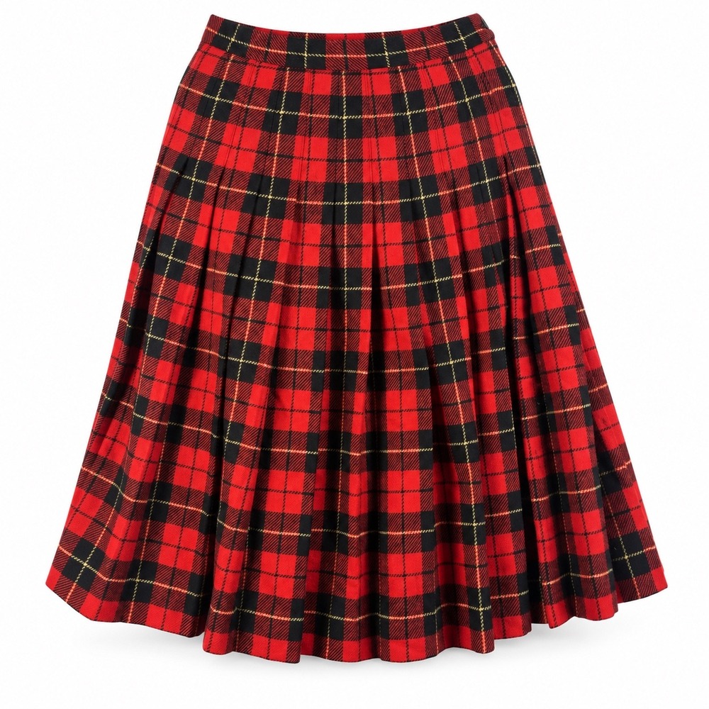 Pendleton Womens 6P Wallace Tartan Plaid Wool Pleated Midi Skirt Vintage USA Red